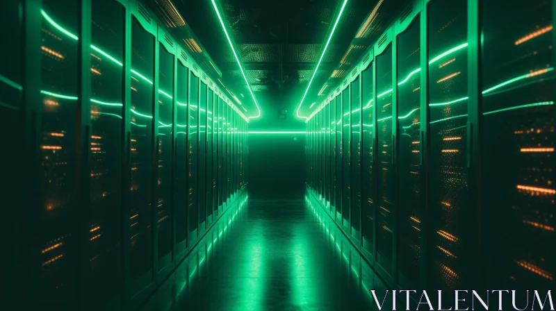 Enigmatic Neon Lights in a Cyberpunk Hallway AI Image