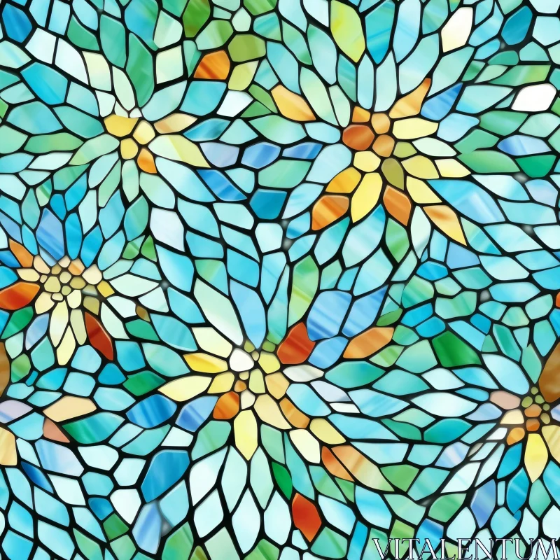 AI ART Floral Stained Glass Mosaic Pattern