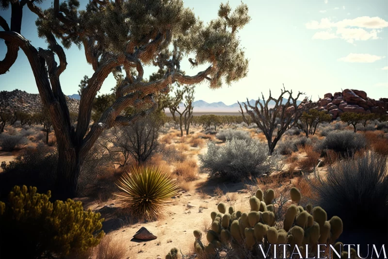 Hyperrealistic 3D Render of Joshua Tree Trees and Arizona Desert AI Image
