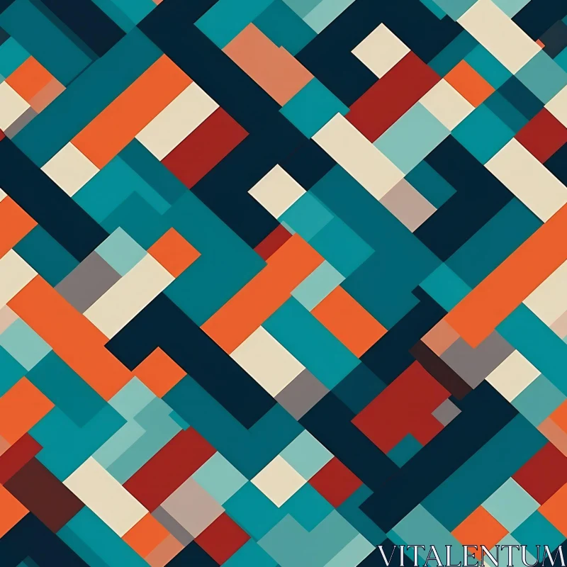 Interlocking Rectangles Geometric Pattern in Blue, Green, Orange, Red AI Image