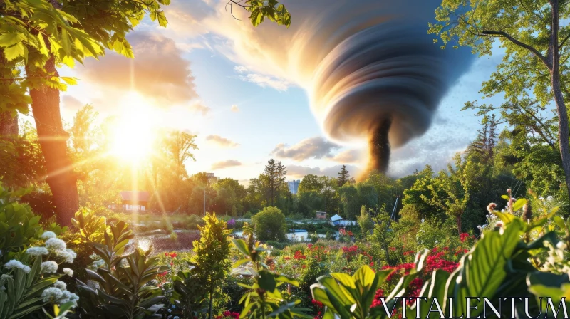 Majestic Tornado Landscape: A Dynamic Display of Nature's Power AI Image