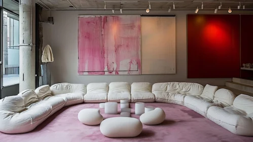 Modern Living Room with White Sectional Sofa and Abstract Art