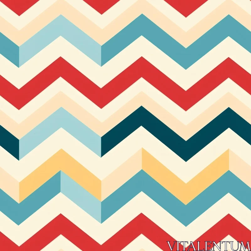 Retro Geometric Zig-Zag Pattern in Red, Blue, Yellow AI Image