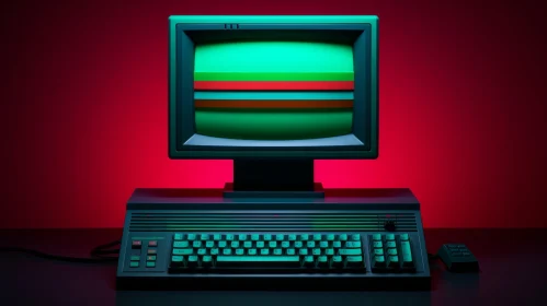 Vintage 1980s Computer 3D Render with CRT Monitor