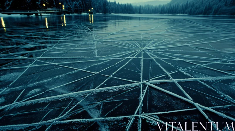 Frozen Lake with Cracks: A Breathtaking Natural Phenomenon AI Image