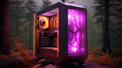 Glass-Sided Computer Case in Forest Setting