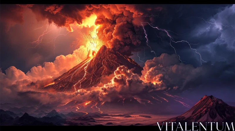 Powerful Digital Painting of a Volcanic Eruption AI Image