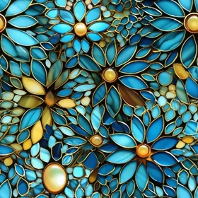 Stained Glass Effect Blue and Yellow Flower Mosaic Pattern