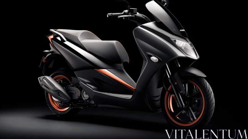 Black and Orange Moped on a Graceful Curves Background AI Image