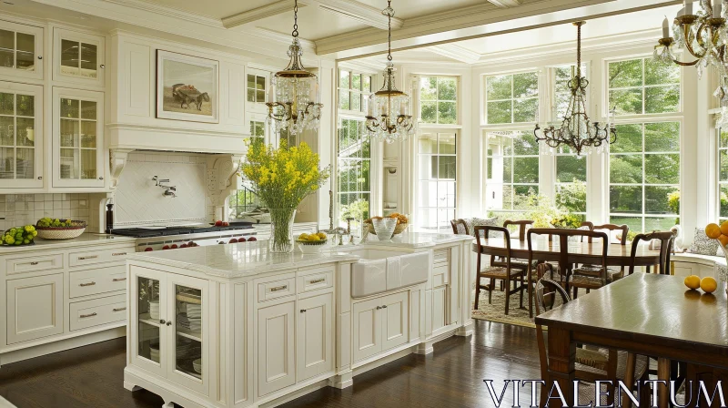 Elegant White Kitchen with Marble Island | Artful Culinary Haven AI Image