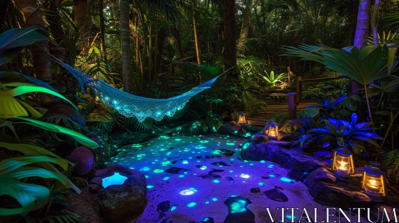 Magical Hammock in Lush Green Jungle | Surreal Nature Photography AI Image