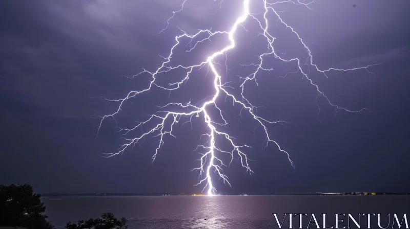 Striking Lightning on a Dark Lake - Captivating Nature Photo AI Image