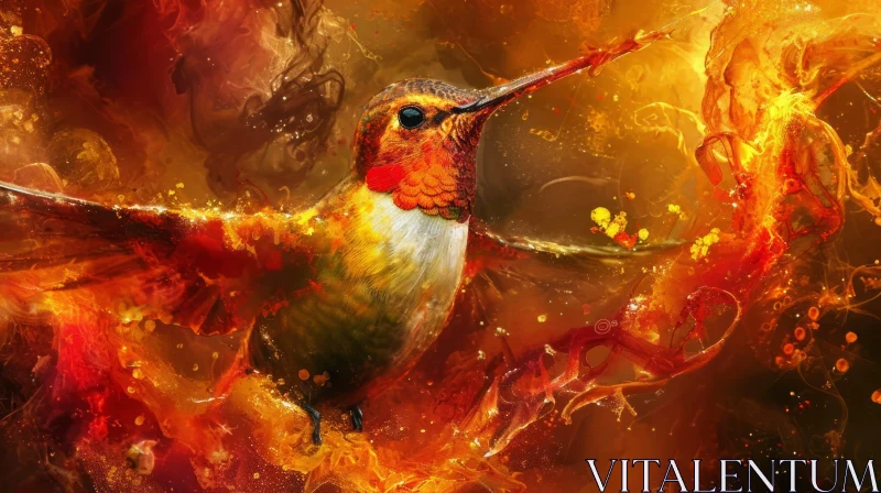 Stunning Hummingbird in Flight | Fiery Orange and Yellow Background AI Image