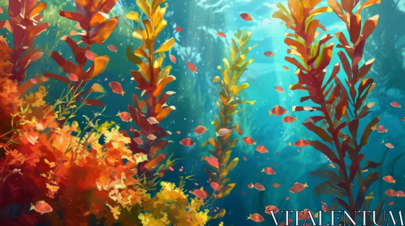 Tranquil Underwater Scene with Sunlight and Kelp AI Image