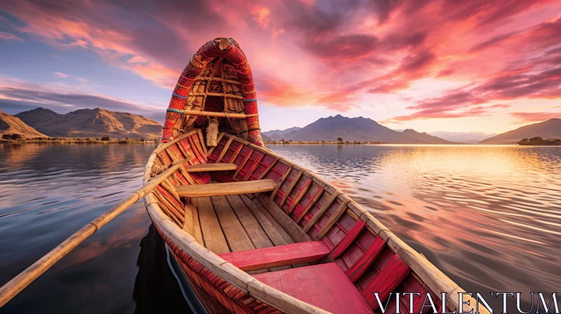 Transcendent Sunset: Bold and Vivid Canoe on Lake AI Image