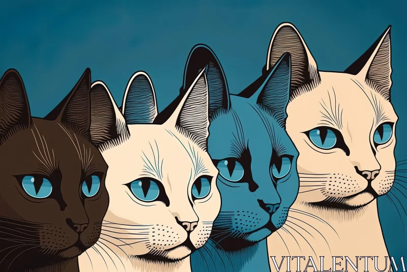 Captivating Cat Portraits on Blue Background - Graphic Novel Style AI Image
