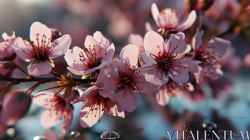 Cherry Blossom Tree Branch in Full Bloom - Close-up Image AI Image