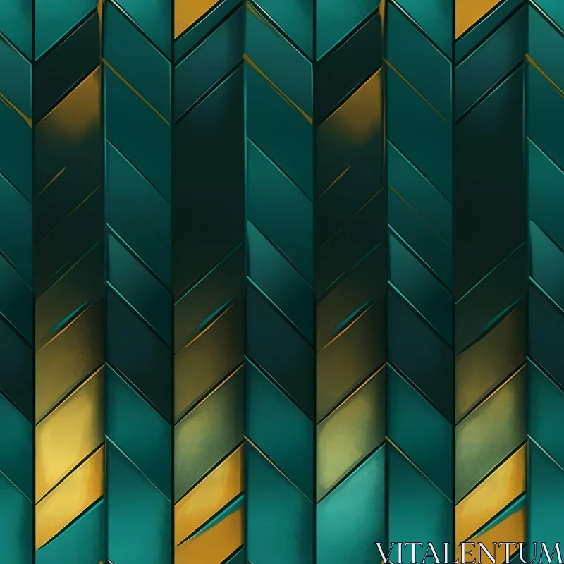 Green and Gold Chevron Herringbone Pattern on Dark Green Background AI Image