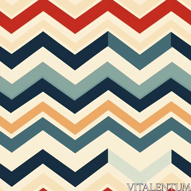 Retro Geometric Zig Zag Pattern in Red, Blue, Green, Yellow AI Image