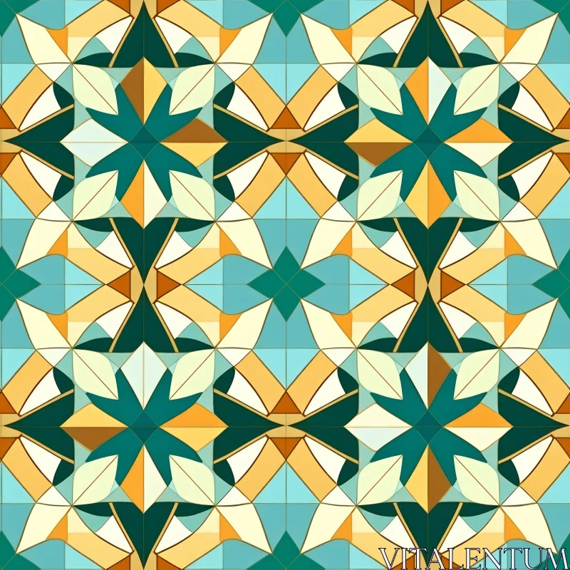 Symmetrical Geometric Pattern in Blue, Green, Yellow AI Image