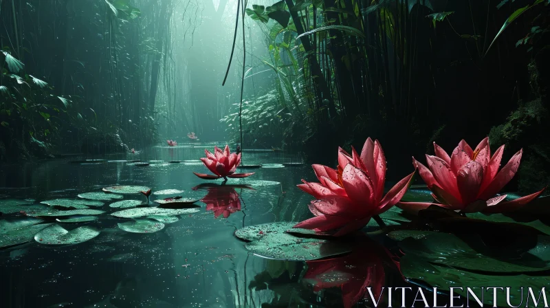 Tranquil Jungle Pond: A Captivating Nature Artwork AI Image