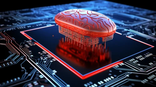 3D Brain on Circuit Board Illustration