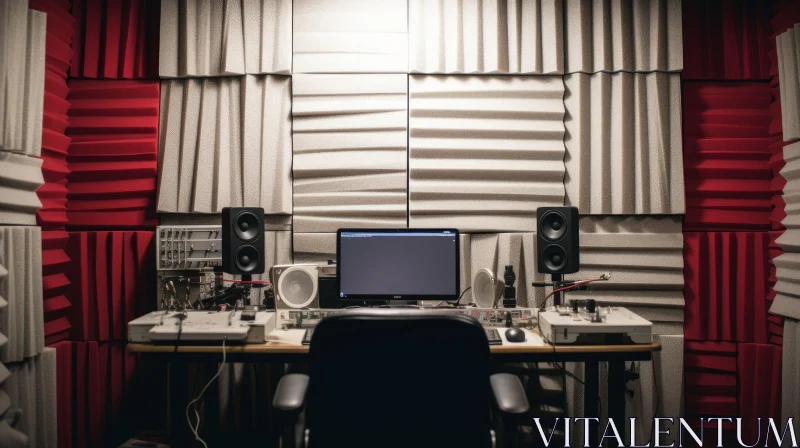 Modern Music Studio with Mixing Console and Computer AI Image