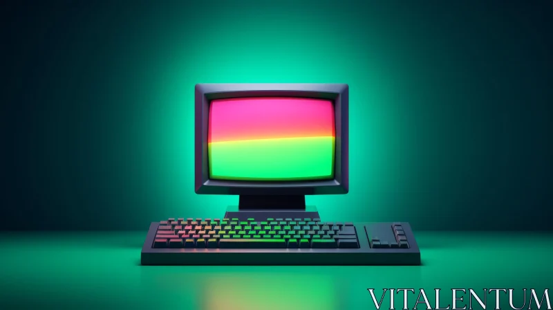 Vintage Personal Computer 3D Rendering on Green Background AI Image
