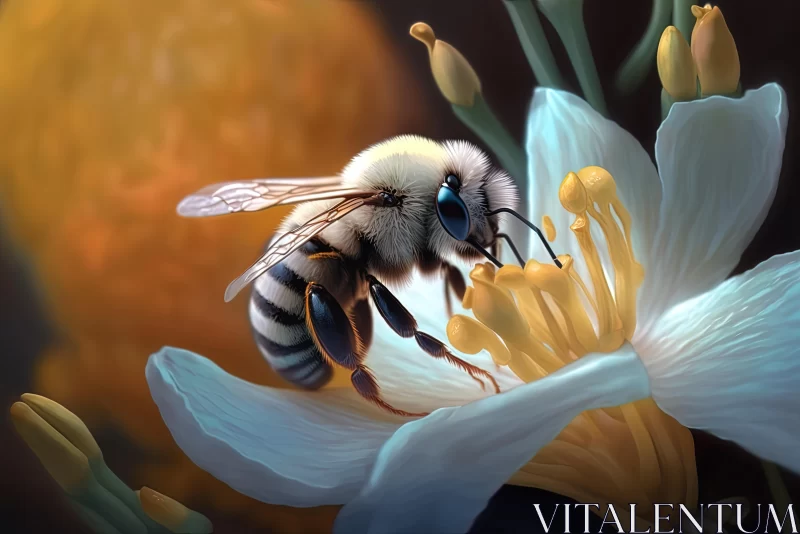 Captivating Bee and Flower Portrait: A Realistic Fantasy Artwork AI Image