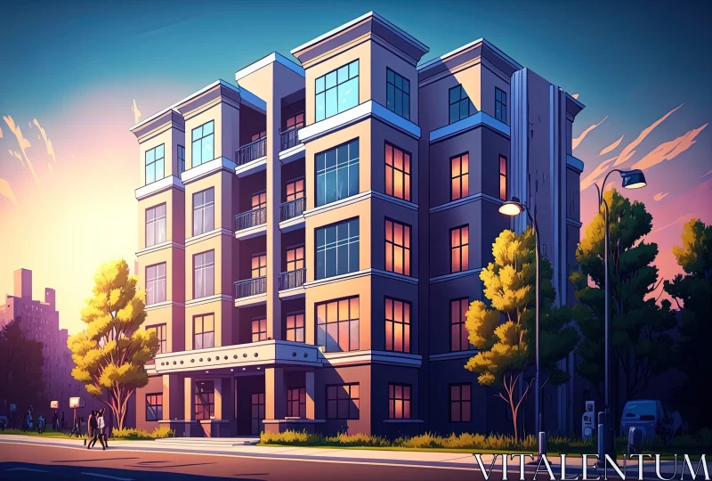 Captivating Cartoon Realism: A Romantic Apartment Building in the City AI Image