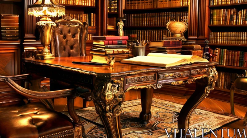 Captivating Library Photo with Books and Desk AI Image