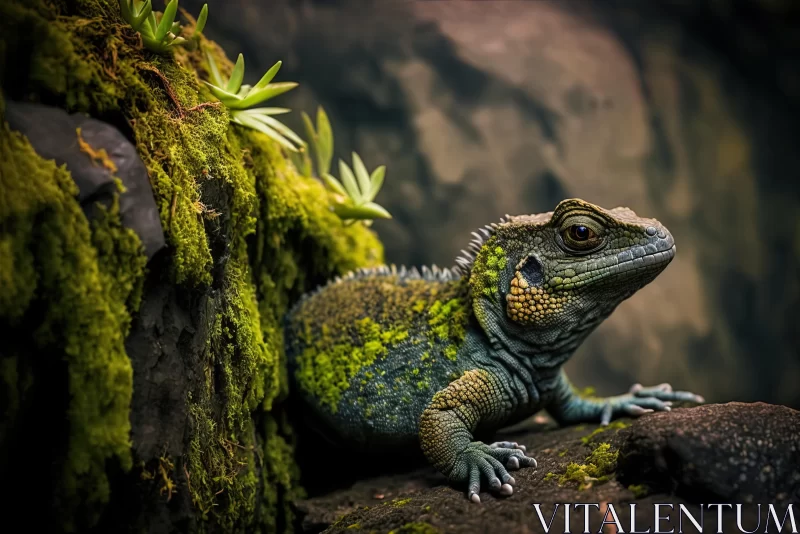 Captivating Lizard on Mossy Rock | Intense and Dramatic Lighting AI Image