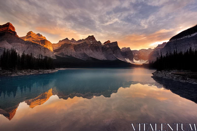 Serene Sunrise in the Mountains over Water | Light Brown and Turquoise AI Image