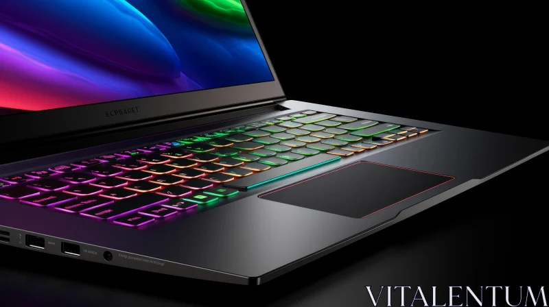 Colorful Rainbow Backlit Gaming Laptop on Dark Background AI Image