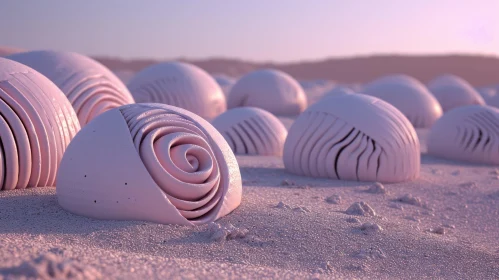 Ethereal 3D Desert Landscape with Pink Organic Forms