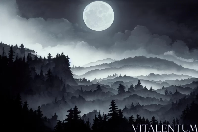 Moonlit Mountains: Captivating Gothic Painting AI Image