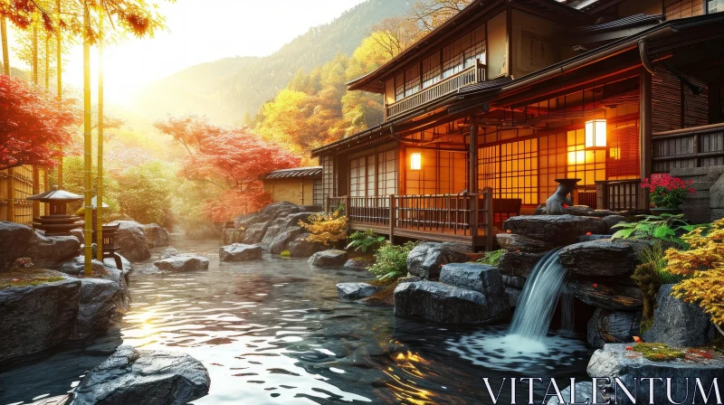 Serene Beauty: Traditional Japanese House in a Forest AI Image