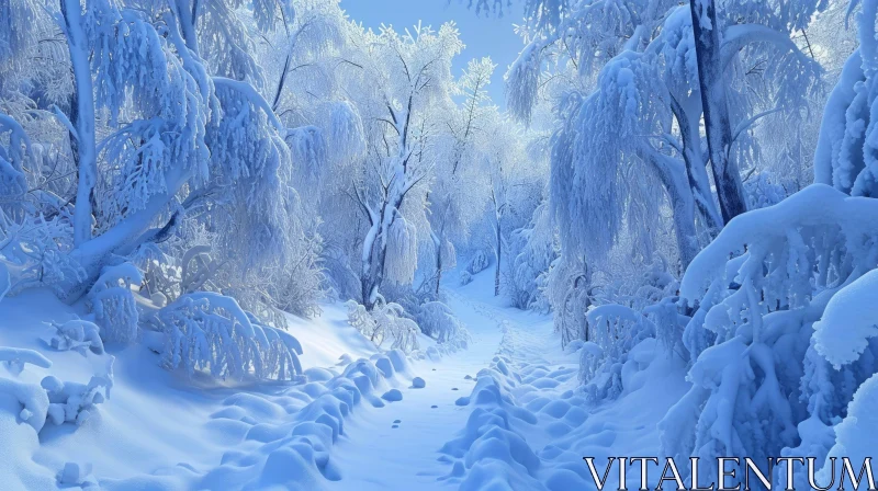 Serene Winter Landscape: Snowy Trees and Glistening Ground AI Image