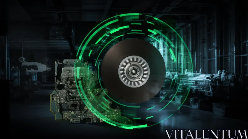 3D Rendering of Hard Disk Drive with Green Glow AI Image