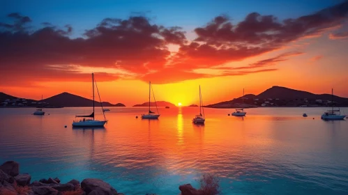 Captivating Sunset Scene with Sailboats on the Ocean