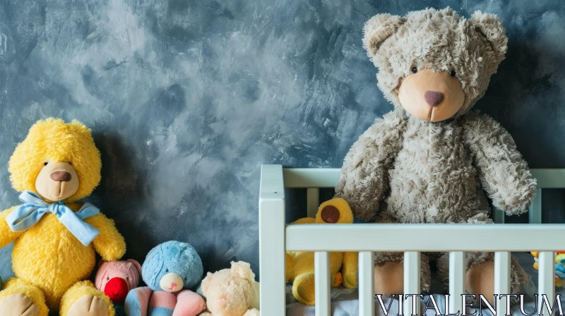 Charming Composition of Soft Toys and a Crib AI Image