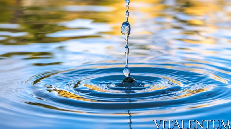 Close-up Water Drop Falling into Pond - Captivating Nature Image AI Image