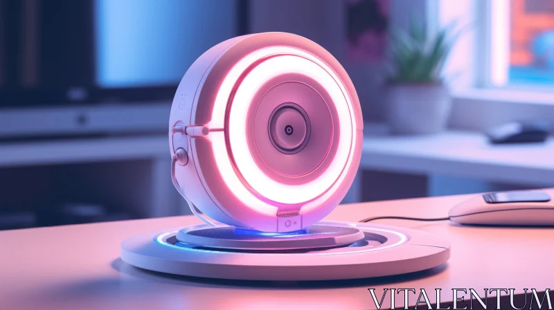 Futuristic 3D Speaker Rendering with Glowing Pink Ring AI Image