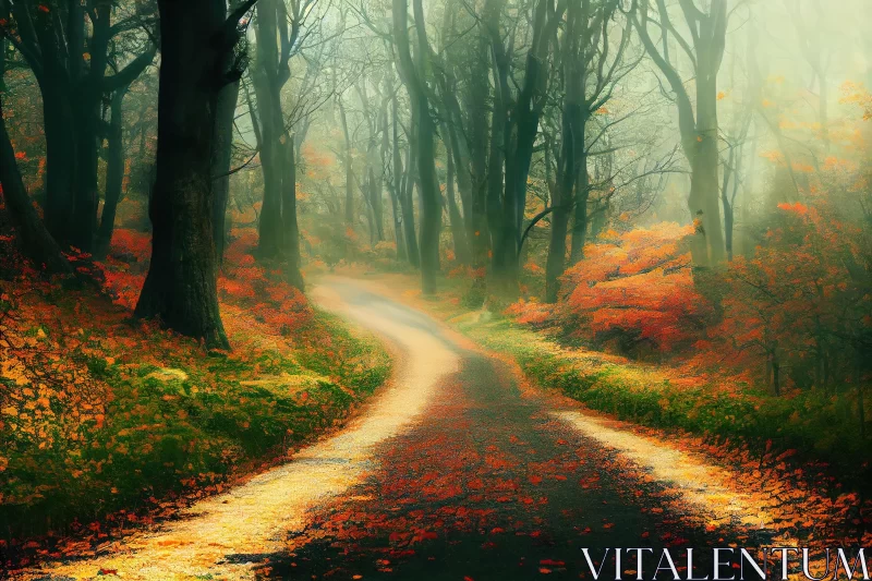 Mystical Forest Road in Vibrant Colors | UHD Image AI Image