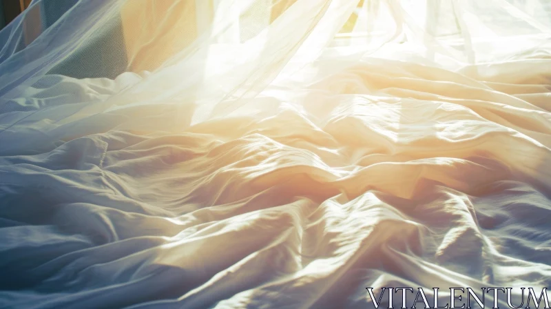 AI ART White Bed with Sheer Mosquito Net - Elegant Interior Design