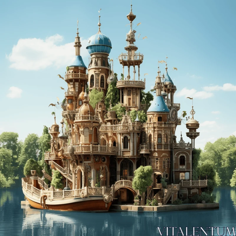 Captivating Fantasy Castle on Water | Enchanting 3D Illustration AI Image
