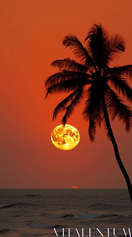 Captivating Palm Tree Sunset - Romantic Moonlit Seascapes AI Image