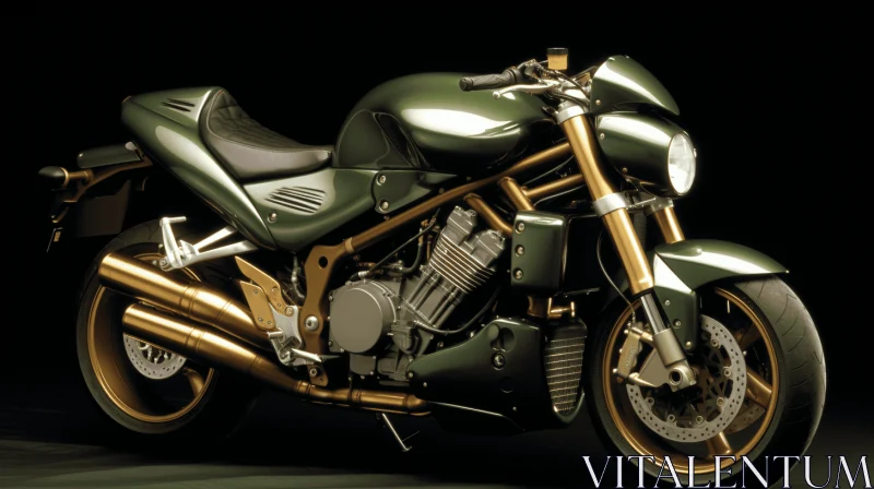 Elegant Green and Gold Motorcycle | Realistic Rendering AI Image
