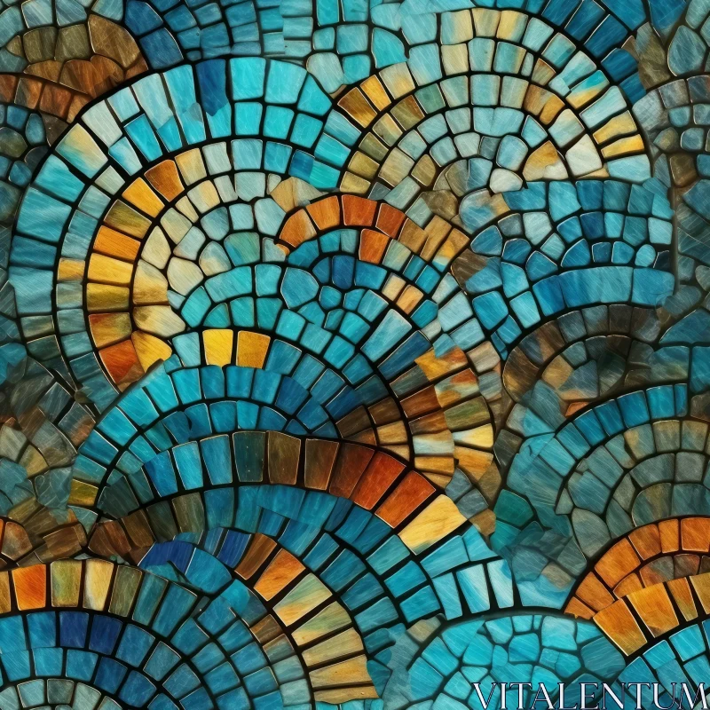 Energetic Blue and Green Mosaic Tile Circles AI Image