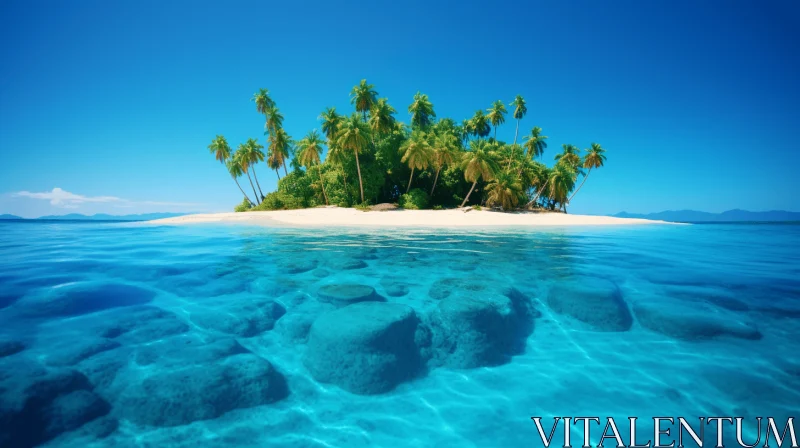 A Captivating Tropical Island with Palm Trees in Turquoise Water AI Image